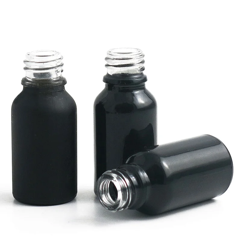 Ready to ship 15ml Black Glass Bottles Custom Small Essential Oil Bottles With Aluminium screw Cap