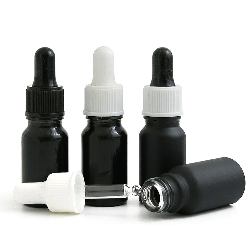 Frosted Black Cosmetic 10mL Glass Bottle Matte Black Glass Bottle Essential Oil Glass Dropper Bottles With Packaging Tube