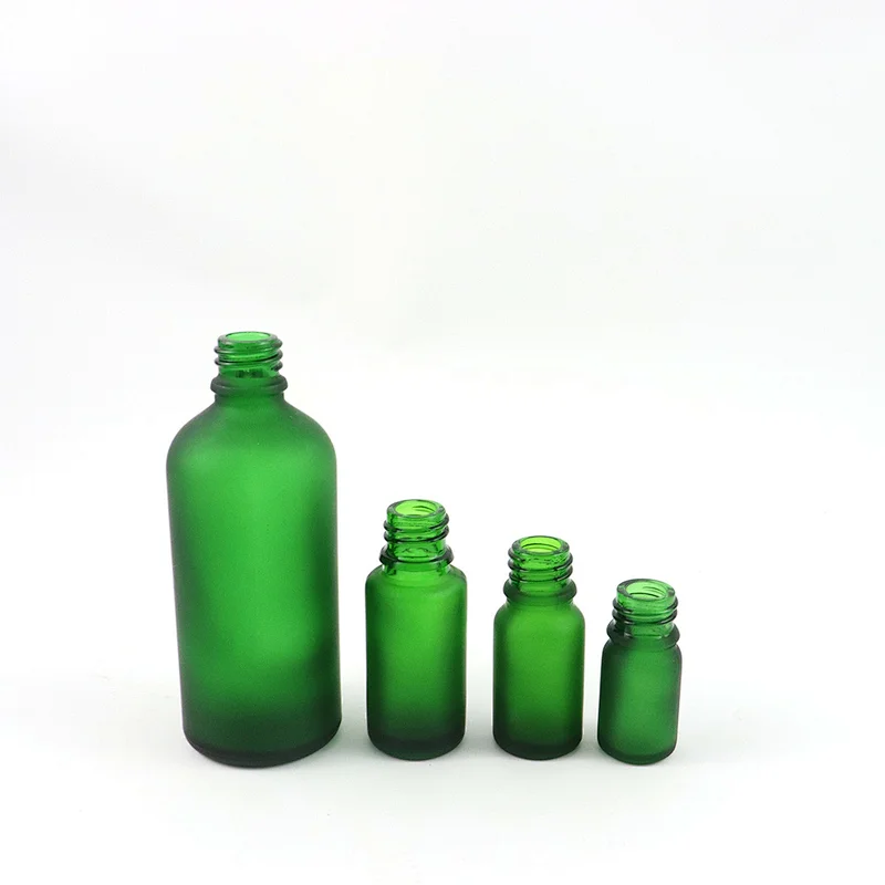 Luxury Boston Round Glass Essential Oil Dropper Bottle Green Frosted Glass Dropper Bottle With Bamboo Cap