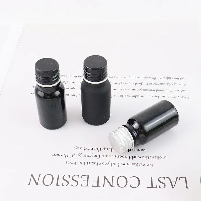 Cosmetic Packaging Glass Bottle With Aluminum Cap 10mL Hot Sale RTS Black Skin Care Container Facial Serum