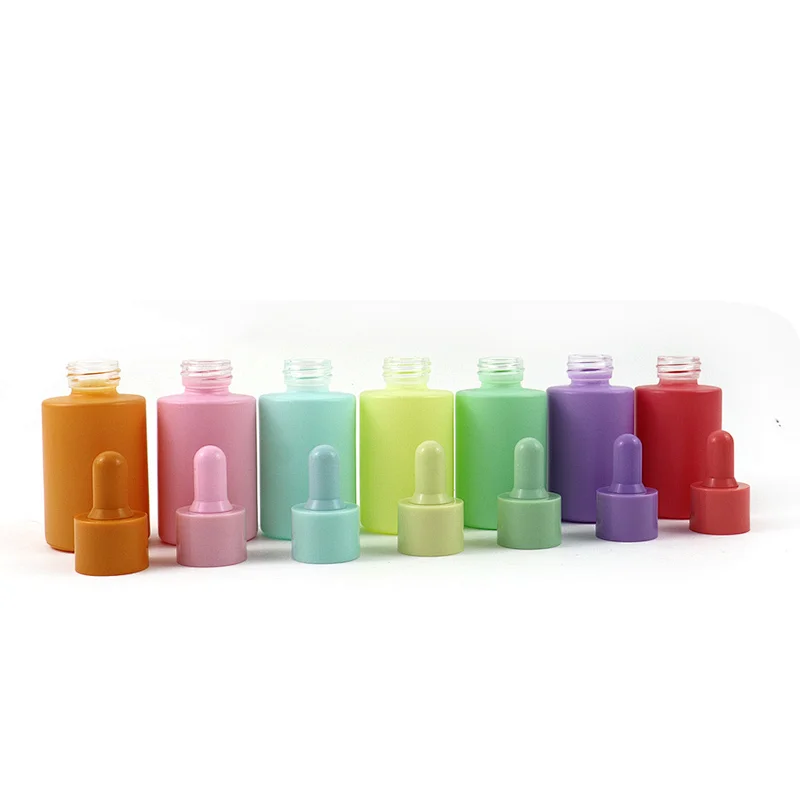 Custom Logo Macaron 30ml Cosmetic Facial Oil Serum Bottle Cylinder Glass Dropper Bottle