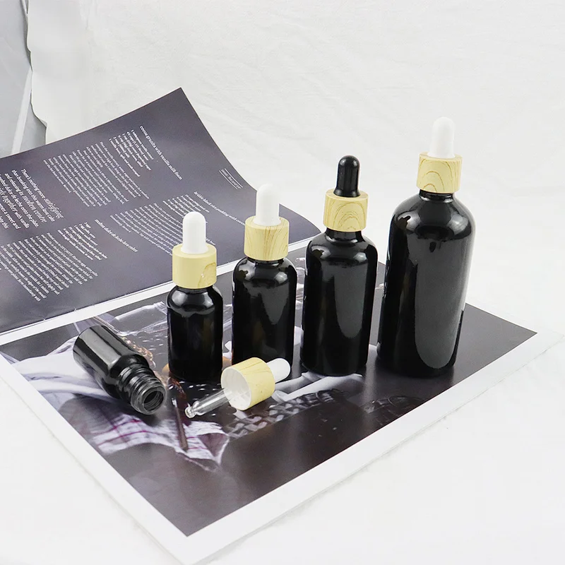 Skincare Packaging 5ml 10ml 15ml 20ml 30ml 50ml 100ml Hair Serum Empty Bottle Essential Oil Black Glass Dropper Bottles