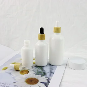 Luxury Empty Essential Oil Eye White Porcelain Glossy Glass Dropper Bottle With Pipette Bamboo Dropper Cap