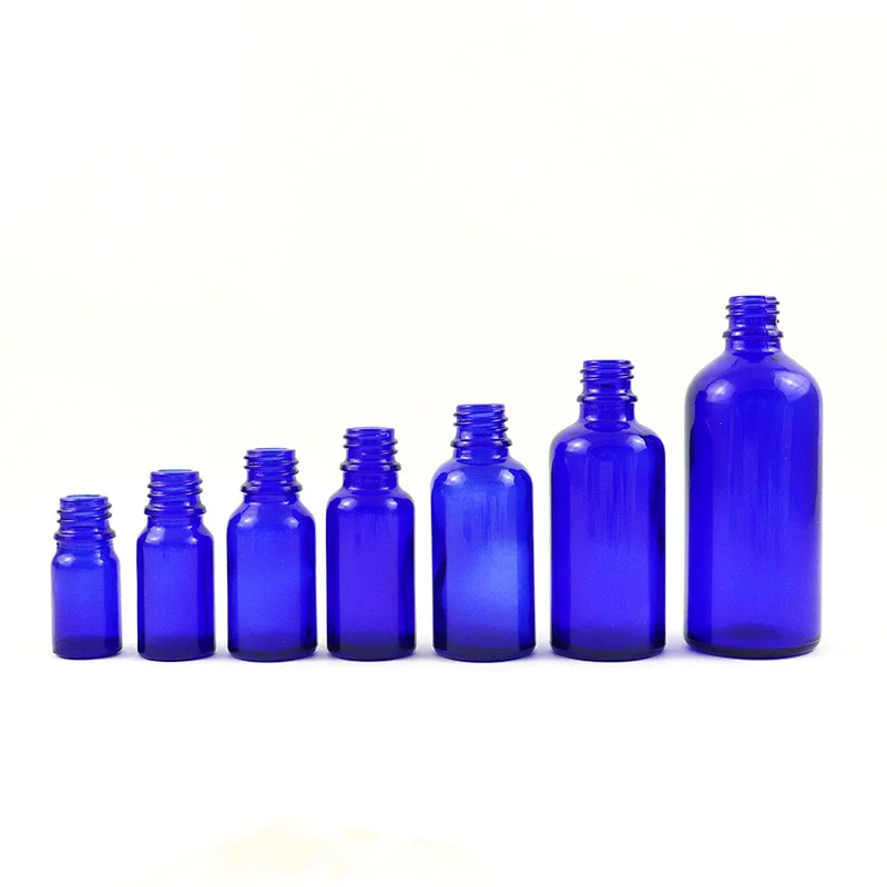Essence Liquid Clear Glass Dropper Bottle Cobalt Blue Perfume Sample Vials Multi Capacity Essential Oils Bottle with Bamboo Cap