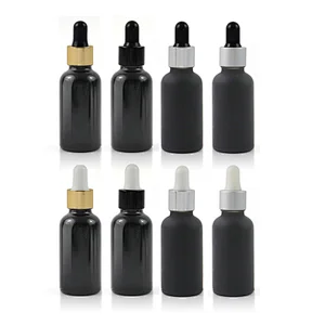 Cosmetic Wholesale Glass pipette Matte Black Glass Dropper 30mL With Aluminum Cap Essential Oil Dropper Perfume Bottle