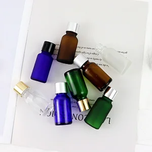 Wholesalers Empty clear Blue Green Clear Frost 15ml Essential Oil Bottle with aluminum Cap Euro Orifice Reducer Dropper