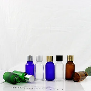 Custom Amber Green Blue Clear Aromatherapy 20 ml Clear Frosted Glass Vintage Flat Lid Small Essential Oil Bottles