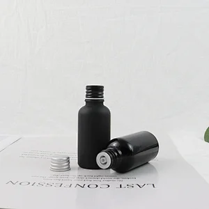 Wholesale Empty 30ml Black Frost Glass Essential Oil Bottle With Aluminum Caps For Cosmetic