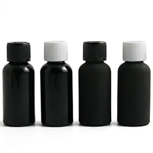 Essential Oil Bottle with Orifice Reducer and Tamper-Evident Cap Wholesalers Sample Vial 30ml Black Glass Bottle