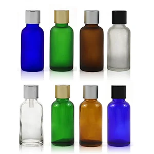Aromatherapy 30 ml Clear Frosted Glass Vintage Flat Lid Small Essential Oil Bottles Custom Amber Green Blue Clear