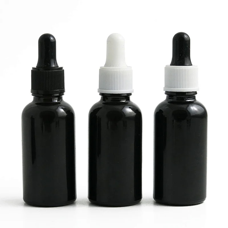 Essential Oil Bottle with Orifice Reducer and Tamper-Evident Cap Wholesalers Sample Vial 30ml Black Glass Bottle