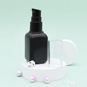 Empty 30ml Four Square Black Serum Dispense Glass Pump Moisturizer Face Gel Lotion Bottle With In Stock "WeTrust"