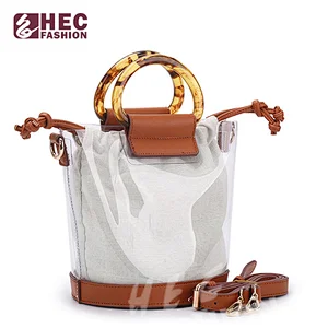 Women PVC Clear Tote and Handbags Transparent Bucket Bag