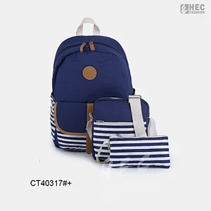 Blue and white striped backpack set