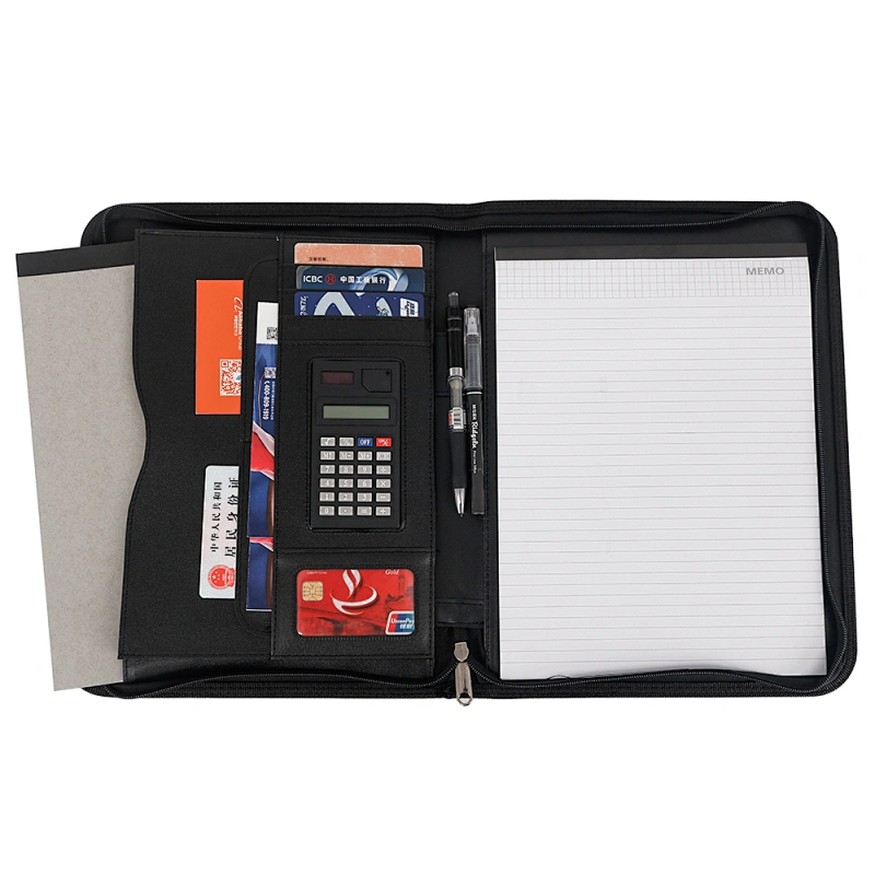 Brown Professional PU Leather Folder Padfolio Zip File Folder Holder A4