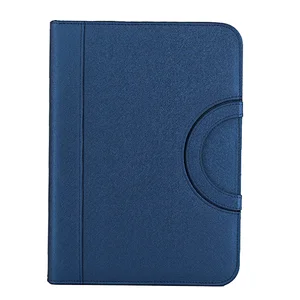 Blue Multifunction Leather Padfolio Portfolio Compendium File Folder With A4 Letter Sized Writing Pad Ticket Pocket