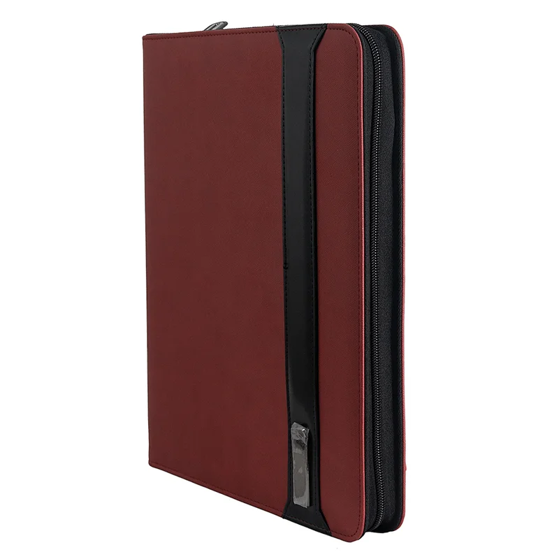Maroon Multifunction Leather Padfolio Portfolio Compendium File Folder With A4 Letter Sized Writing Pad Ticket Pocket