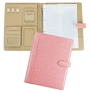 Pink Luxury Leather Padfolio Portfolio Compendium File Folder With A4 Letter Sized Writing Pad Ticket Pocket Hold Phone