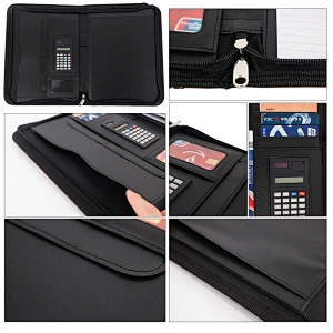 Brown Professional PU Leather Folder Padfolio Zip File Folder Holder A4