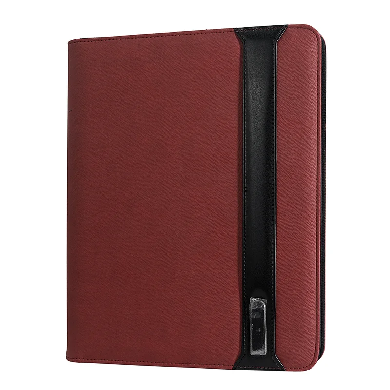 Maroon Multifunction Leather Padfolio Portfolio Compendium File Folder With A4 Letter Sized Writing Pad Ticket Pocket