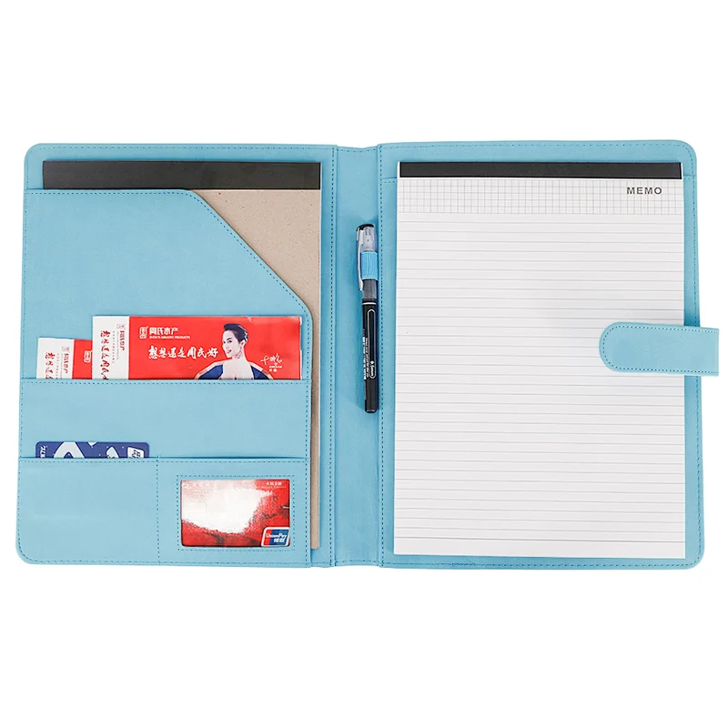 A4 File folder light Blue Profession Faux Leather Padfolio Document Folder