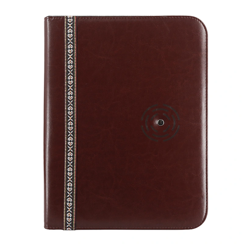 Brown Professional PU Leather Folder Padfolio Zip File Folder Holder A4