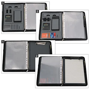 Black MUltifunction Leather Padfolio Portfolio Compendium File Folder With A4 Letter Sized Writing Pad Ticket Pocket Hand bag