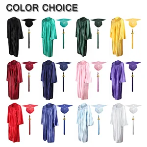 High School Graduation Uniform Shiny Maroon Gown and Cap