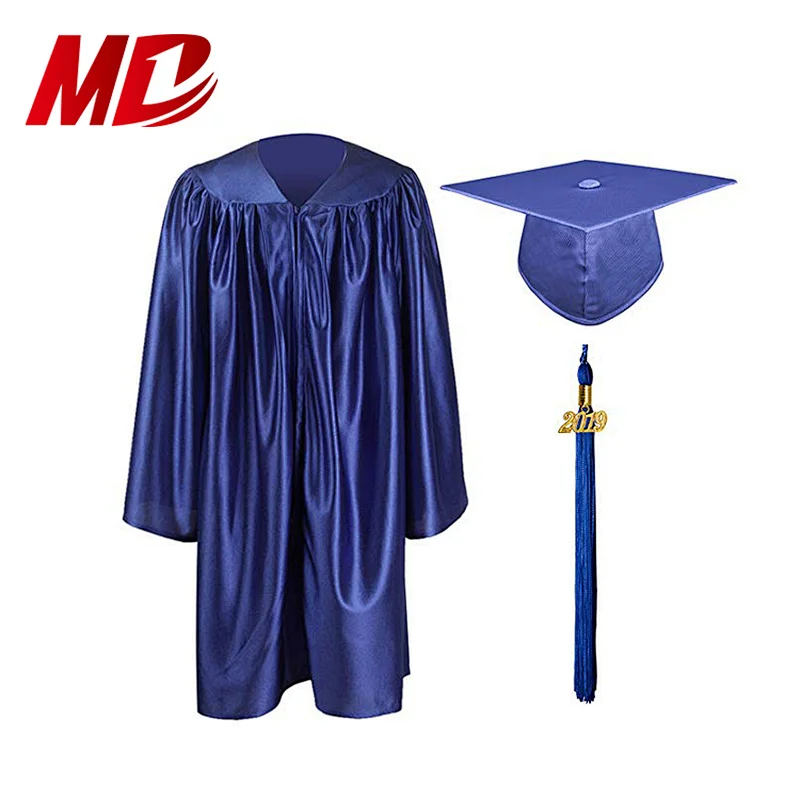 Academic Formal Kindergarten Royal Blue Shiny Graduation Gowns Caps