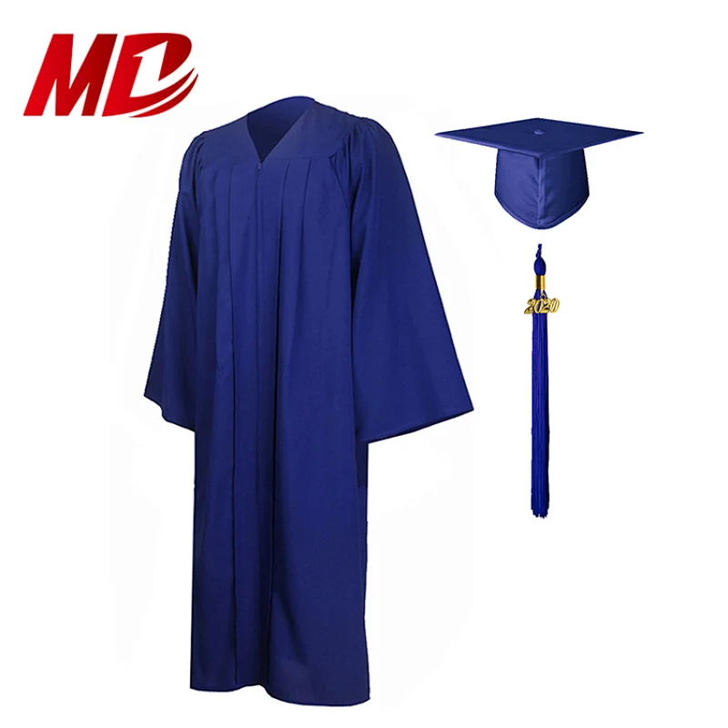 Wholesale university graduation gown caps with tassel shiny royal blue