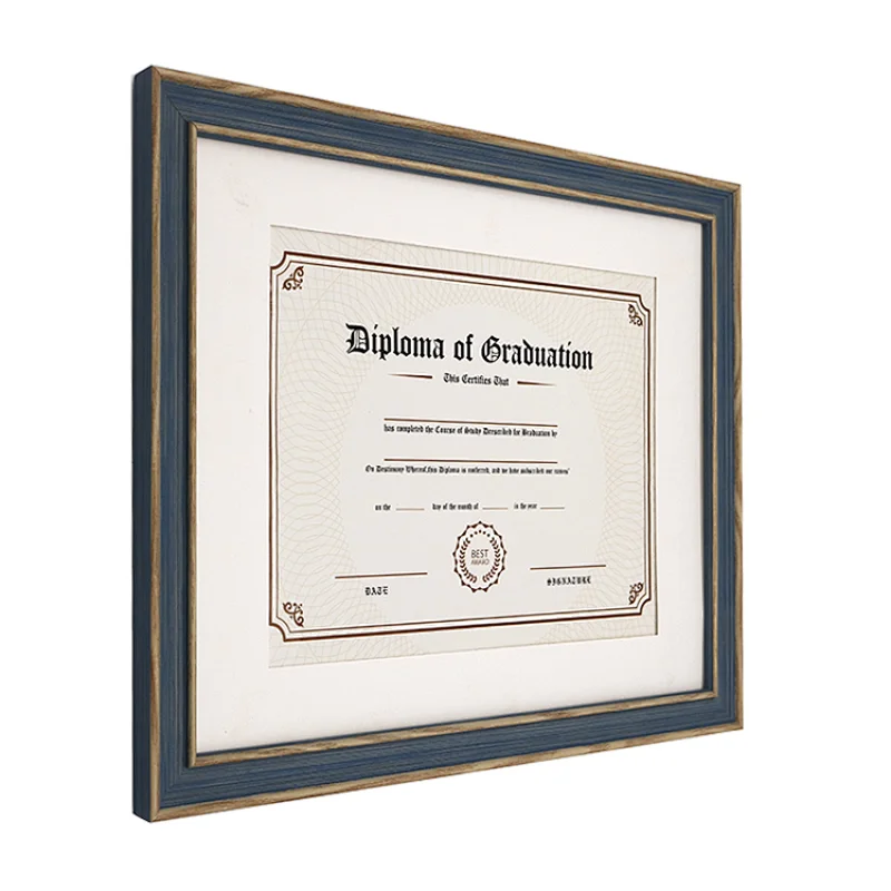 Hot sale wood like finish Blue diploma certificate document frames, A4 or 11*14 in picture frame