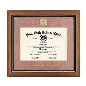 Customized  Light Brown Wooden Diploma Picture Frame Certificate Document Frame with double matting and gold foil stamping