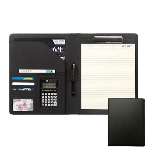 Customized Logo File Leather Folder Organizer Executive Business Resume Portfolio Padfolio with Calculator