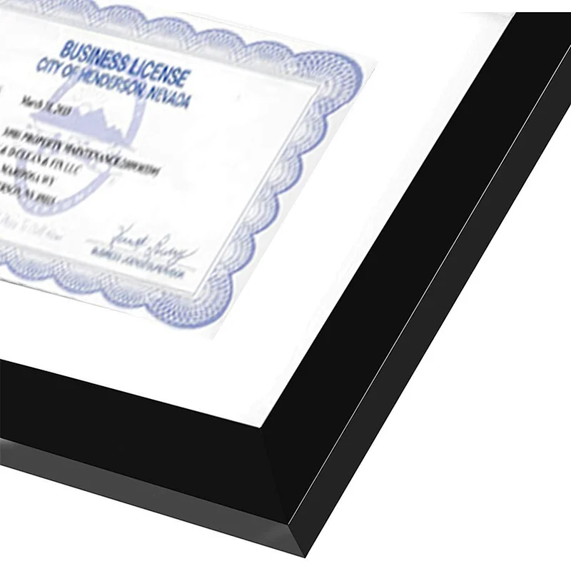 Display Black Document Picture Frame Business License Frame 3.5x7 with White Mat or 5x10  Without Mat