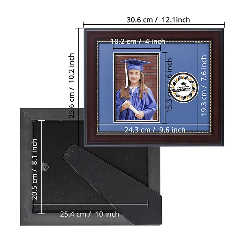 Wholesale Diploma Photo Graduation Photo Frame with Class Name School Seal Holder Navy Black Matting