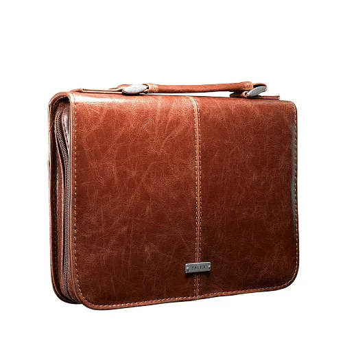 Classic pu leather Bible Book Cover Bag Faith Badge (Large Brown Black) new leather bible holder