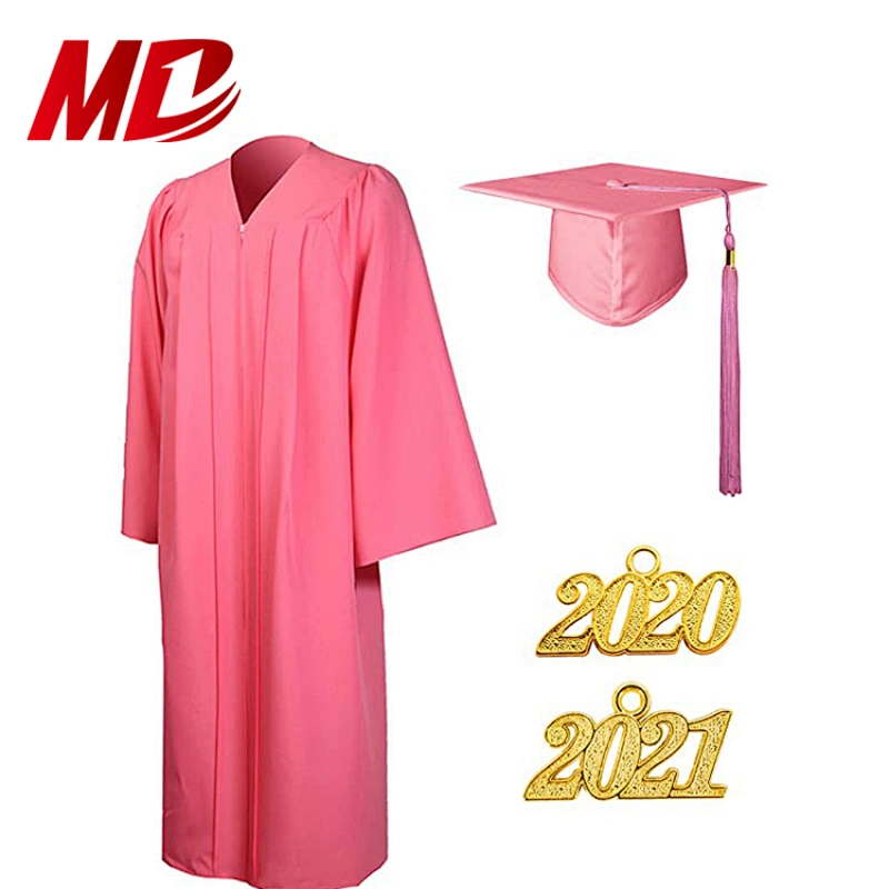 Lovely Pink Color Good Matte Fabric Quality Graduation Gowns Caps