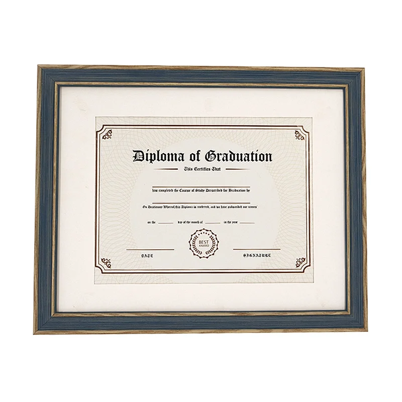 Hot sale wood like finish Blue diploma certificate document frames, A4 or 11*14 in picture frame