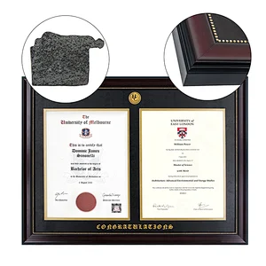 Horizontally Wall Mount Double College Certificates Diplomas Frame With or Without School seal Black&Gold Double Matting
