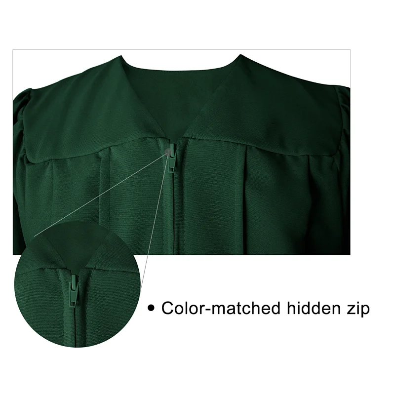 College/High School Forest Green Matte Graduation Gown With Cap And Tassel