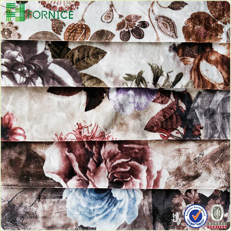 Warp knitted poly velour ice flower printed upholstery sofa fabric
