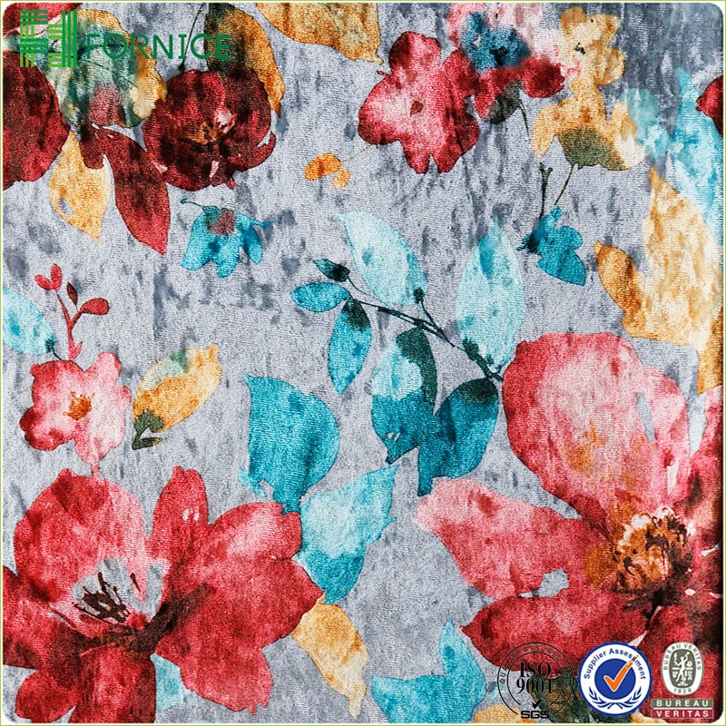 Warp knitted poly velour ice flower printed furniture sofa fabric