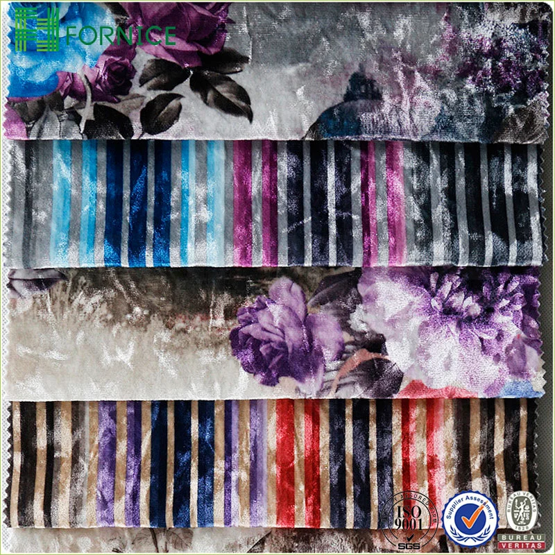 Weft knitted poly velour ice flower printed furniture sofa fabric