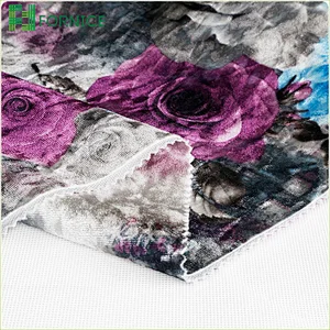 Weft knitted poly velour ice flower printed furniture sofa fabric