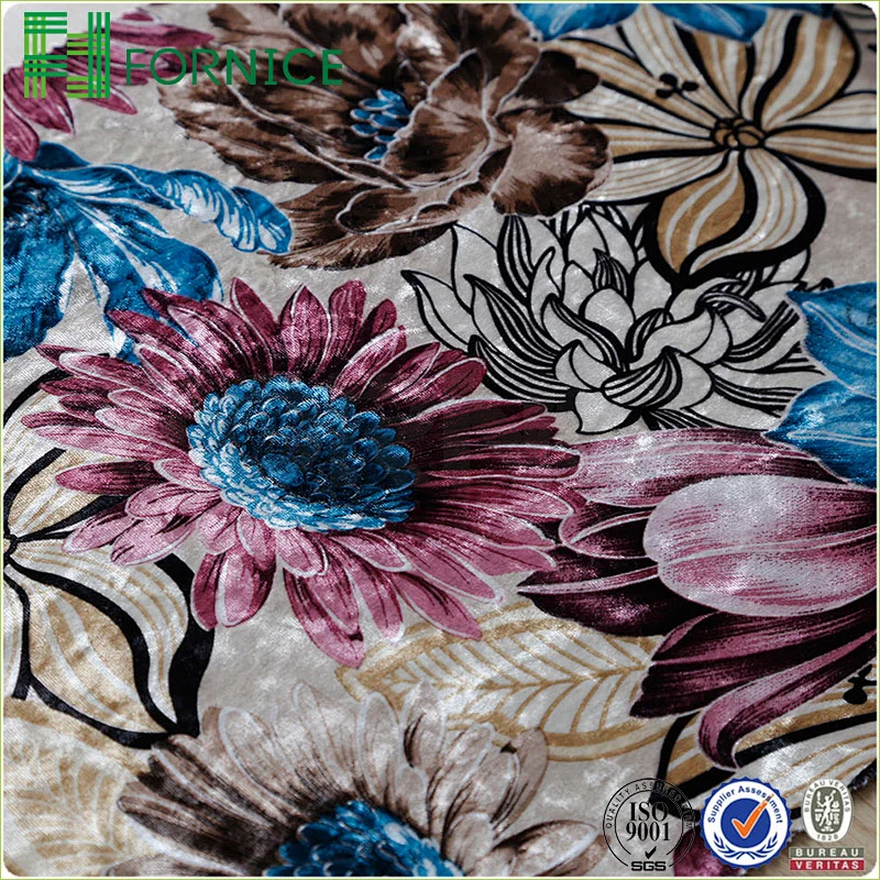 Weft knitted poly velour ice flower printed upholstery sofa fabric