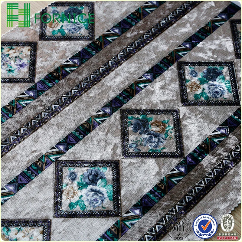 Weft knitted poly velour ice flower printed upholstery sofa fabric