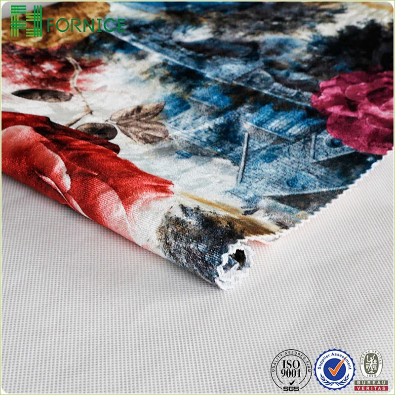 Warp knitted poly velour ice flower printed upholstery sofa fabric