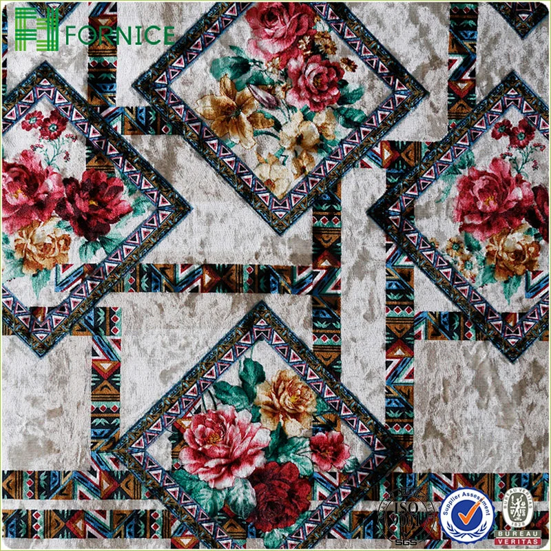 Weft knitted poly velour ice flower printed upholstery sofa fabric