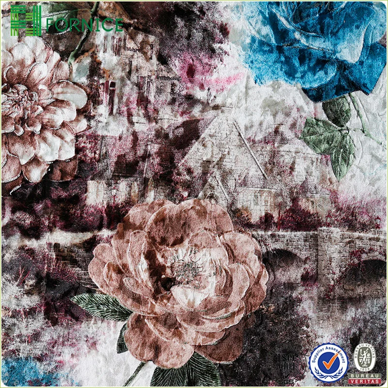 Weft knitted poly velour ice flower printed upholstery sofa fabric