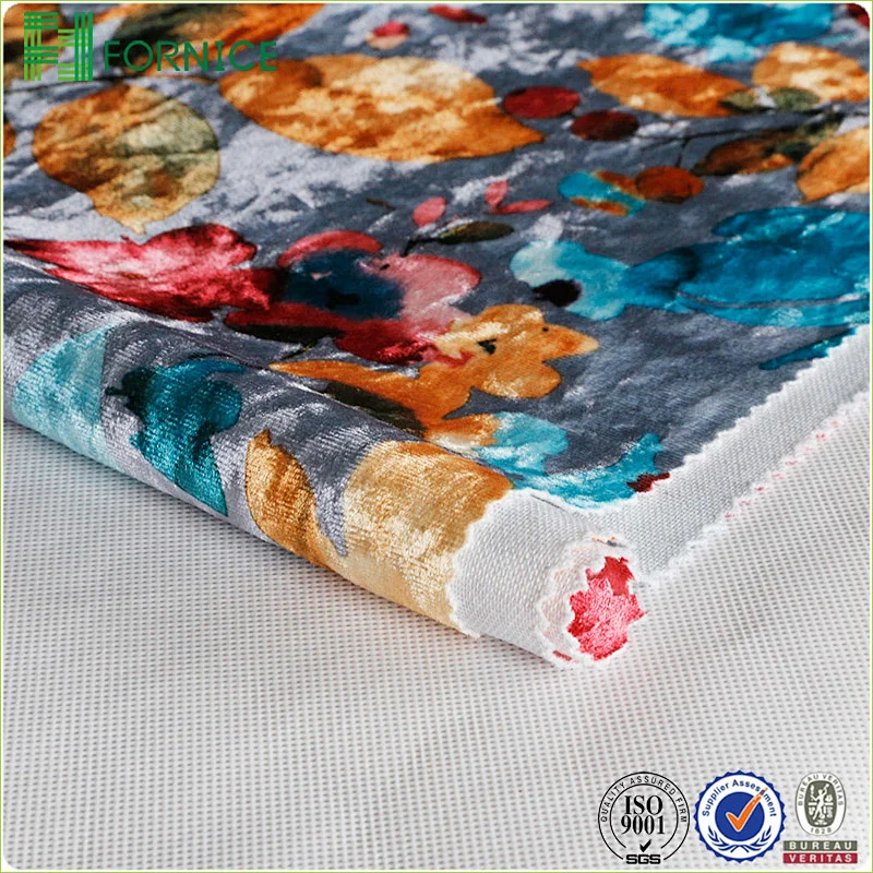 Warp knitted poly velour ice flower printed furniture sofa fabric